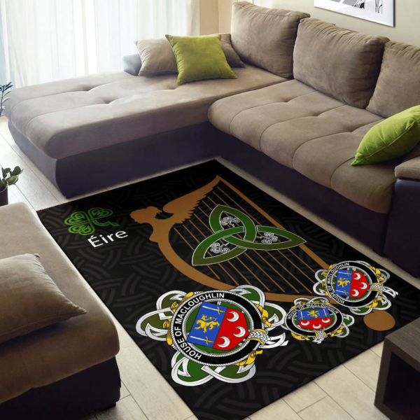 Ireland Area Rug - House of MACLOUGHLIN (Tirconnell) Family Crest Area Rug - Harp And Shamrock