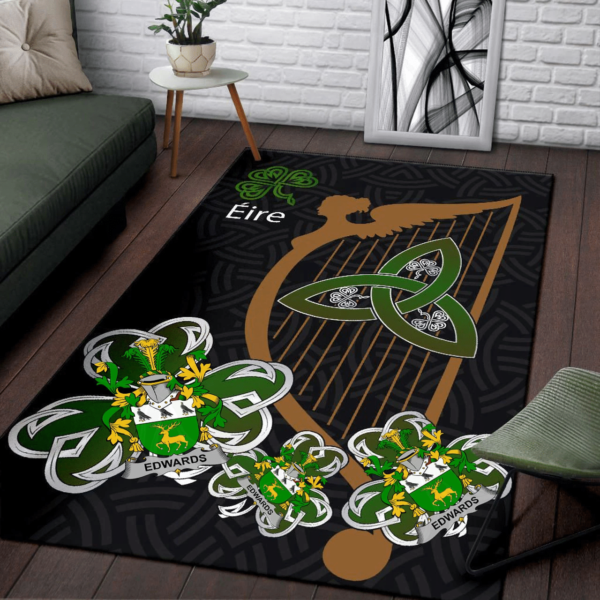 Ireland Area Rug - Edwards Family Crest Area Rug - Harp And Shamrock - Image 3