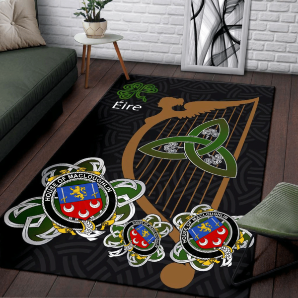 Ireland Area Rug - House of MACLOUGHLIN (Tirconnell) Family Crest Area Rug - Harp And Shamrock - Image 3