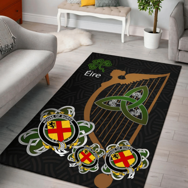 Ireland Area Rug - House of BURKE Family Crest Area Rug - Harp And Shamrock - Image 2