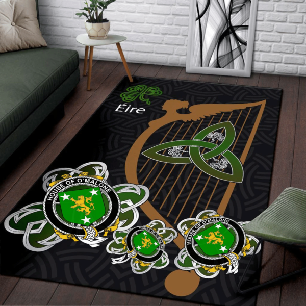 Ireland Area Rug - House of O'MALONE Family Crest Area Rug - Harp And Shamrock - Image 3