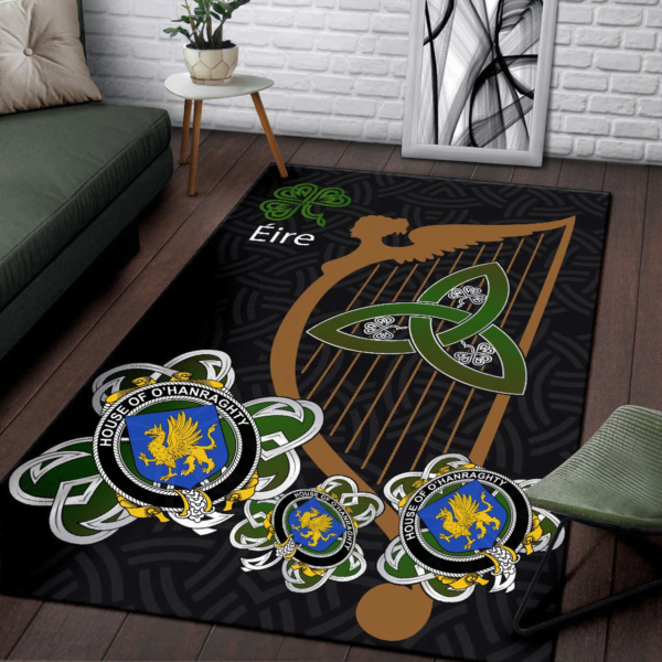 Ireland Area Rug - House of O'HANRAGHTY Family Crest Area Rug - Harp And Shamrock - Image 3