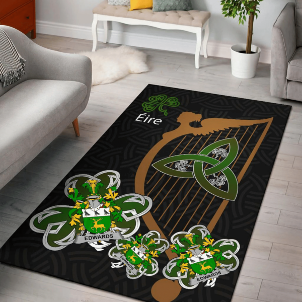 Ireland Area Rug - Edwards Family Crest Area Rug - Harp And Shamrock - Image 2