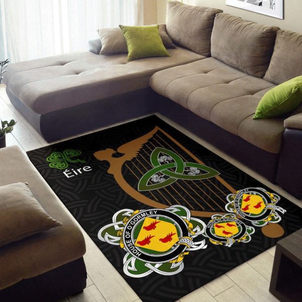 Ireland Area Rug - House of O'GORMLEY Family Crest Area Rug - Harp And Shamrock