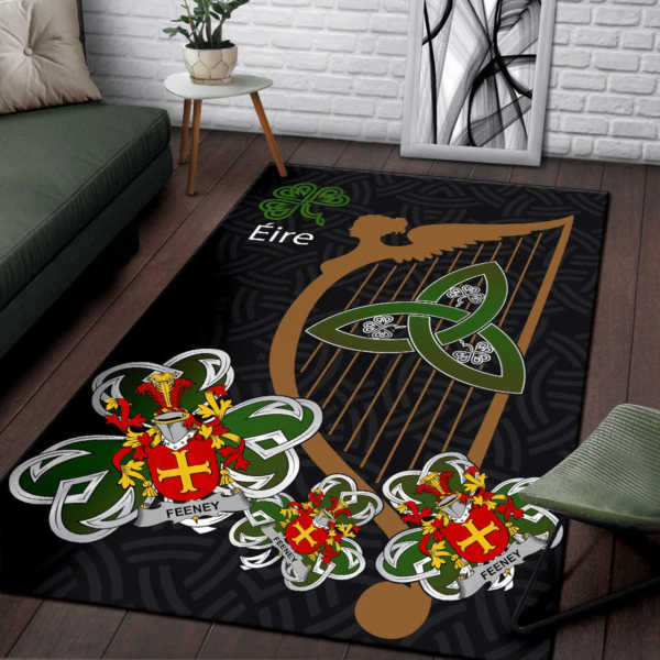 Ireland Area Rug - Feeney or O'Feney Family Crest Area Rug - Harp And Shamrock - Image 3