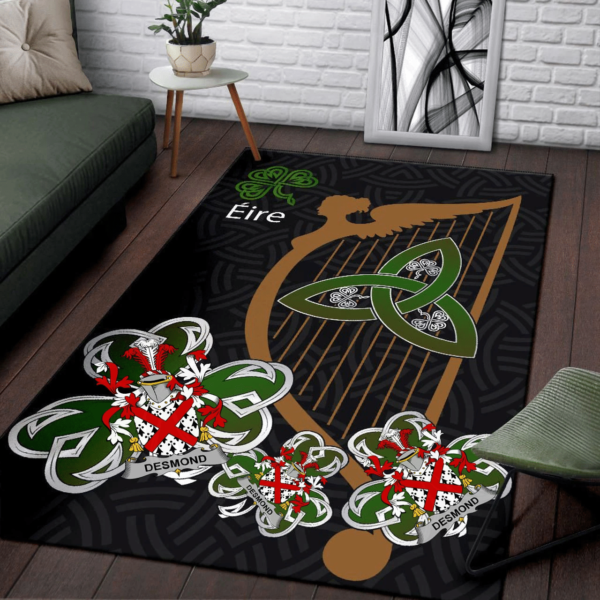 Ireland Area Rug - Desmond Family Crest Area Rug - Harp And Shamrock - Image 3