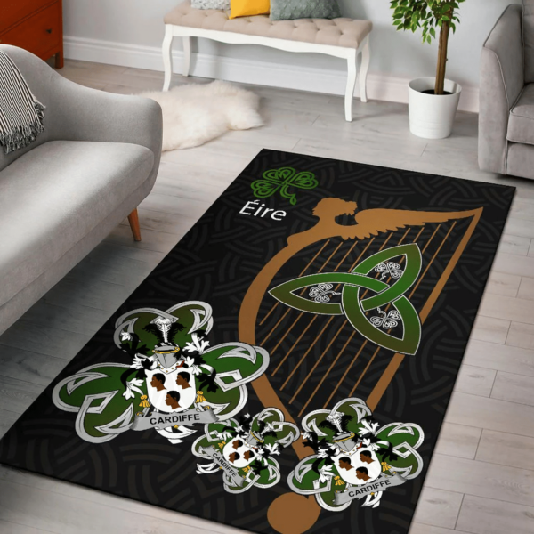 Ireland Area Rug - Cardiffe Family Crest Area Rug - Harp And Shamrock - Image 2