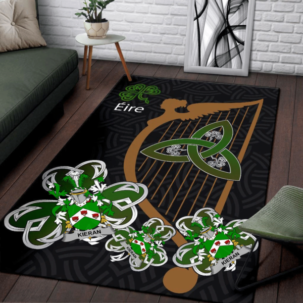 Ireland Area Rug - Kieran or O'Kieran Family Crest Area Rug - Harp And Shamrock - Image 3