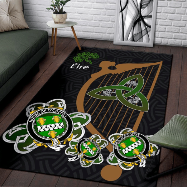 Ireland Area Rug - House of O'COFFEY Family Crest Area Rug - Harp And Shamrock - Image 3