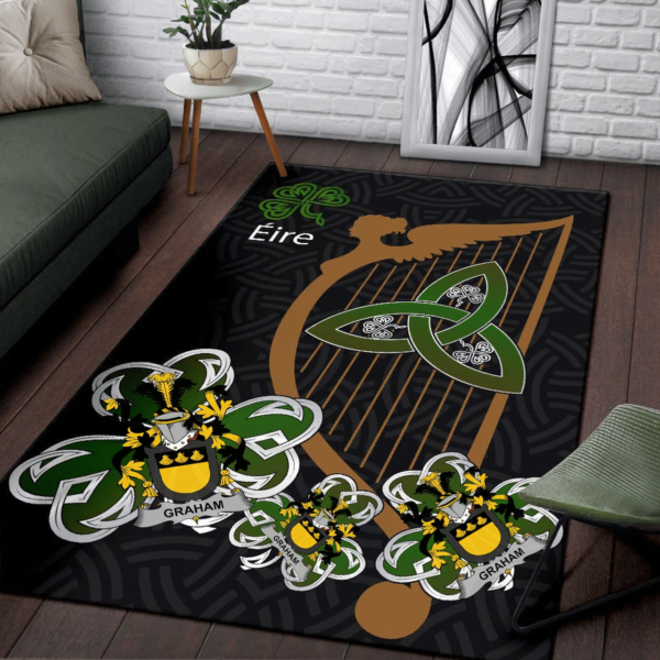 Ireland Area Rug - Graham or Grahan Family Crest Area Rug - Harp And Shamrock - Image 3