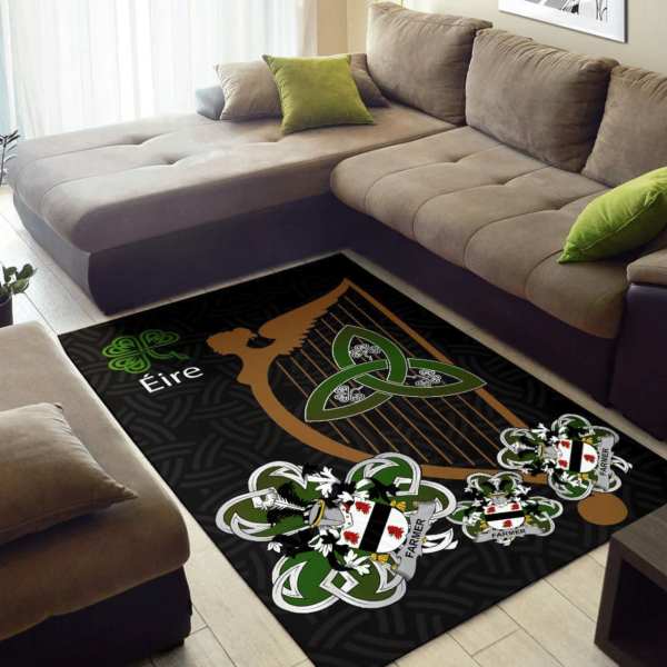 Ireland Area Rug - Farmer Family Crest Area Rug - Harp And Shamrock