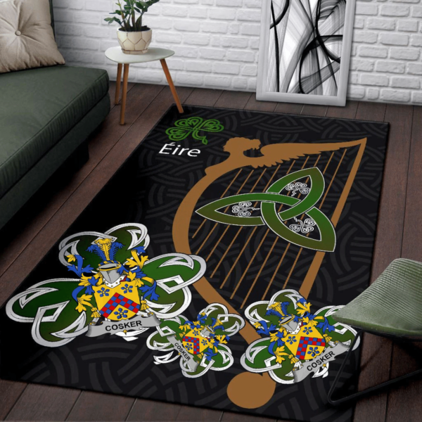 Ireland Area Rug - Cosker or McCosker Family Crest Area Rug - Harp And Shamrock - Image 3