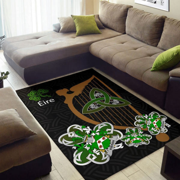 Ireland Area Rug - Kieran or O'Kieran Family Crest Area Rug - Harp And Shamrock