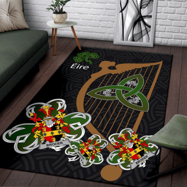 Ireland Area Rug - Broder or O'Broder Family Crest Area Rug - Harp And Shamrock - Image 3