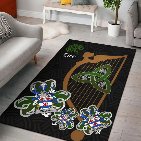 Ireland Area Rug - Milligan Family Crest Area Rug - Harp And Shamrock - Image 2