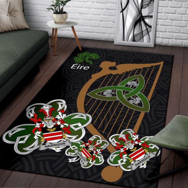 Ireland Area Rug - Harrison Family Crest Area Rug - Harp And Shamrock - Image 3