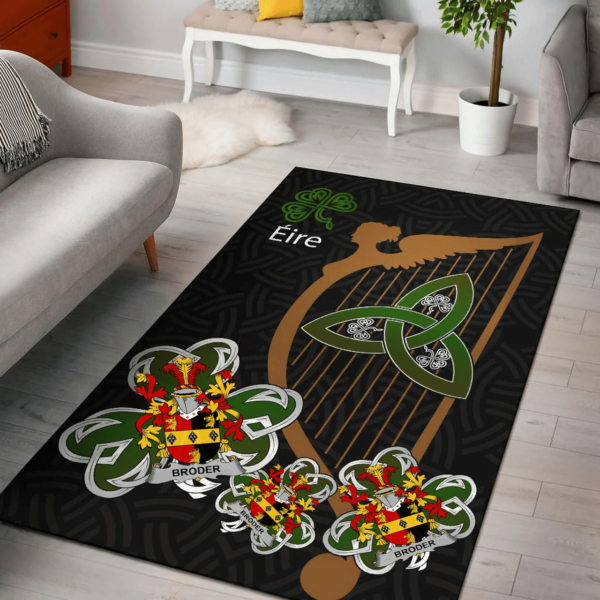 Ireland Area Rug - Broder or O'Broder Family Crest Area Rug - Harp And Shamrock - Image 2