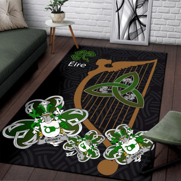 Ireland Area Rug - Droney or O'Droney Family Crest Area Rug - Harp And Shamrock - Image 3