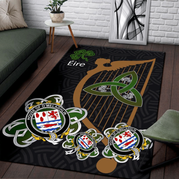 Ireland Area Rug - House of O'MELAGHLIN Family Crest Area Rug - Harp And Shamrock - Image 3