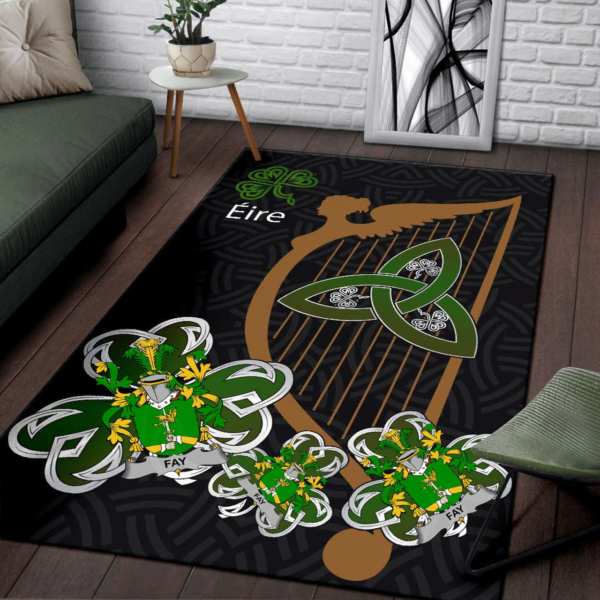 Ireland Area Rug - Fay or O'Fee Family Crest Area Rug - Harp And Shamrock - Image 3