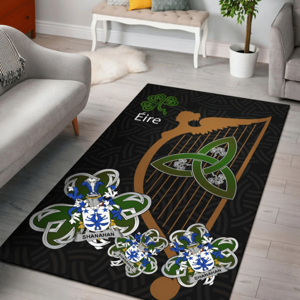 Ireland Area Rug - Shanahan or O'Shanahan Family Crest Area Rug - Harp And Shamrock - Image 2