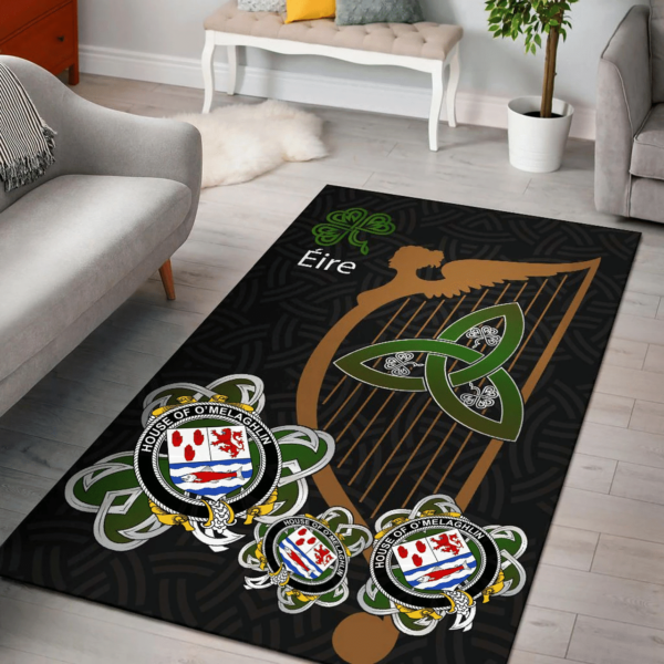 Ireland Area Rug - House of O'MELAGHLIN Family Crest Area Rug - Harp And Shamrock - Image 2