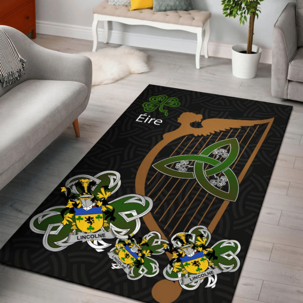 Ireland Area Rug - Lincolne Family Crest Area Rug - Harp And Shamrock - Image 2