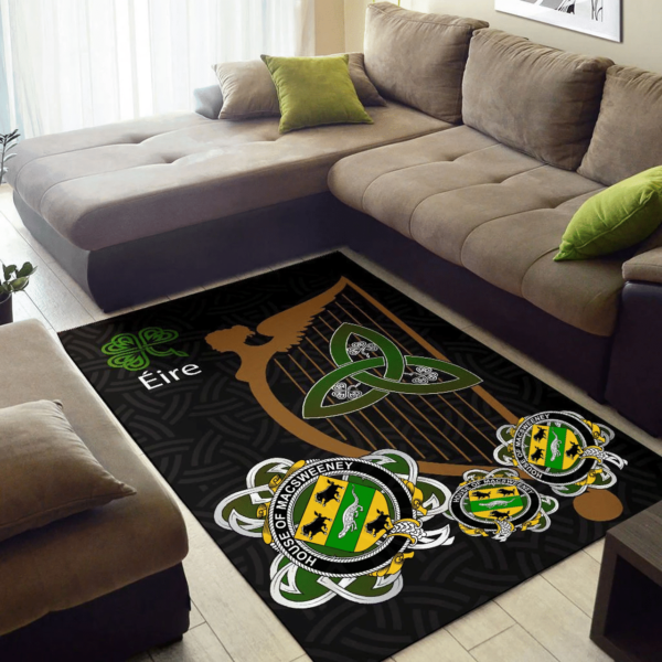 Ireland Area Rug - House of MACSWEENEY Family Crest Area Rug - Harp And Shamrock