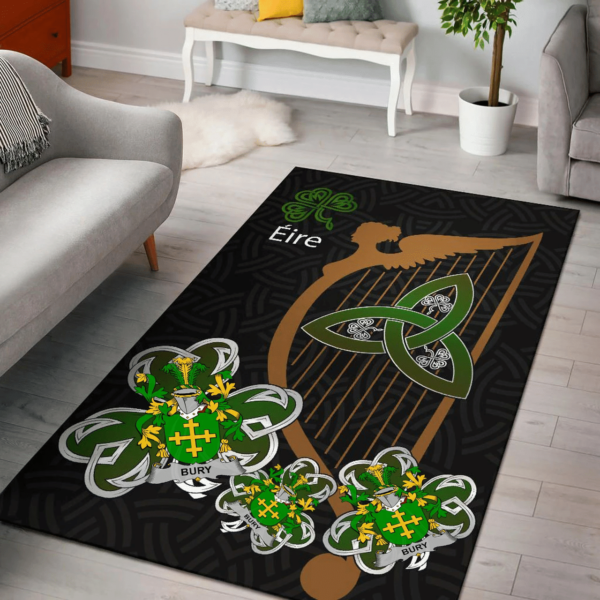 Ireland Area Rug - Bury or Berry Family Crest Area Rug - Harp And Shamrock - Image 2