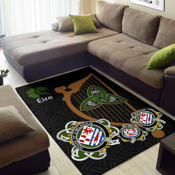 Ireland Area Rug - House of O'MELAGHLIN Family Crest Area Rug - Harp And Shamrock