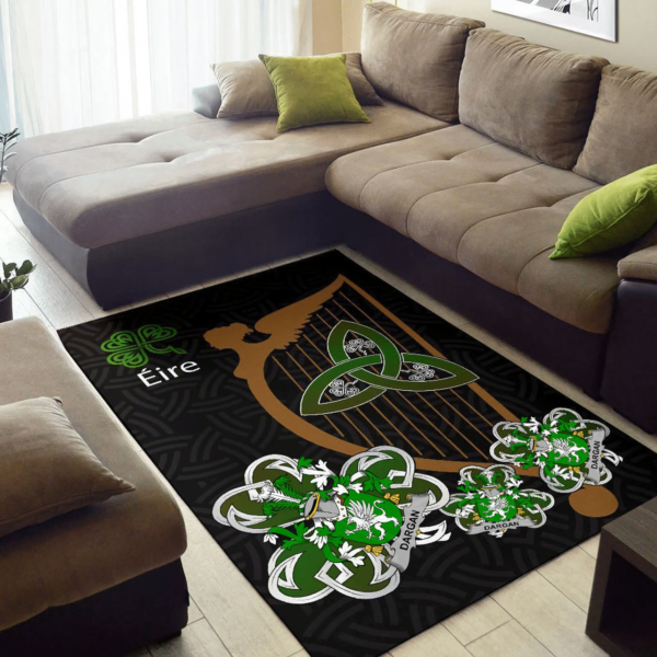 Ireland Area Rug - Dargan or McDeargan Family Crest Area Rug - Harp And Shamrock