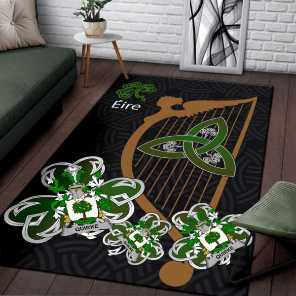 Ireland Area Rug - Quirke or O'Quirke Family Crest Area Rug - Harp And Shamrock - Image 3