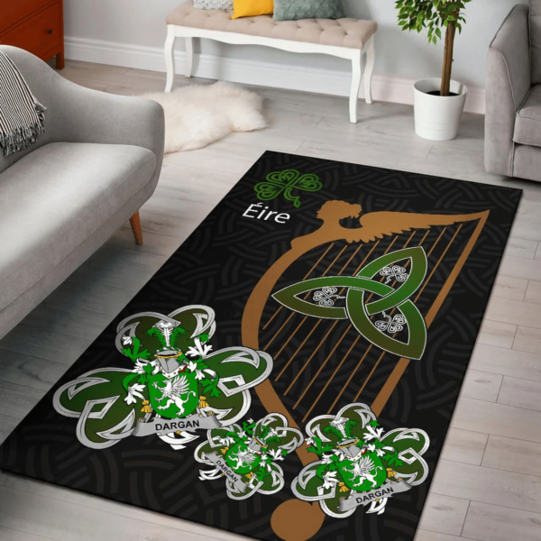 Ireland Area Rug - Dargan or McDeargan Family Crest Area Rug - Harp And Shamrock - Image 2