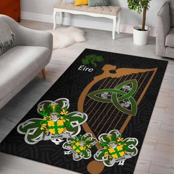 Ireland Area Rug - Noone or O'Noone Family Crest Area Rug - Harp And Shamrock - Image 2