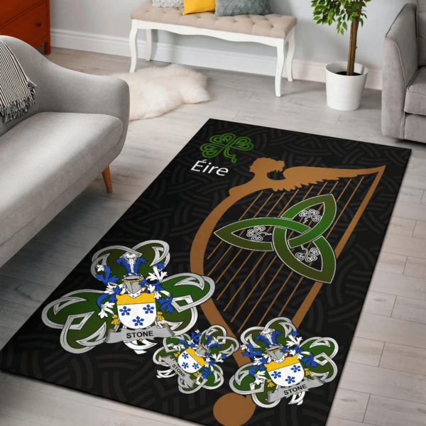 Ireland Area Rug - Stone Family Crest Area Rug - Harp And Shamrock - Image 2