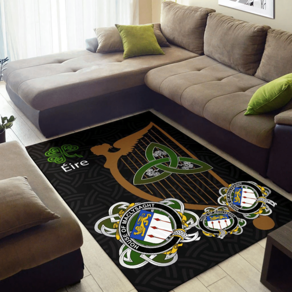 Ireland Area Rug - House of MACLYSAGHT Family Crest Area Rug - Harp And Shamrock