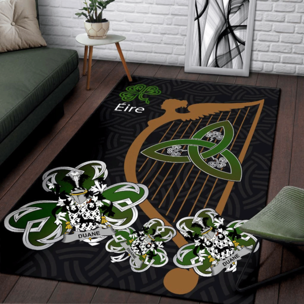 Ireland Area Rug - Duane or O'Devine Family Crest Area Rug - Harp And Shamrock - Image 3