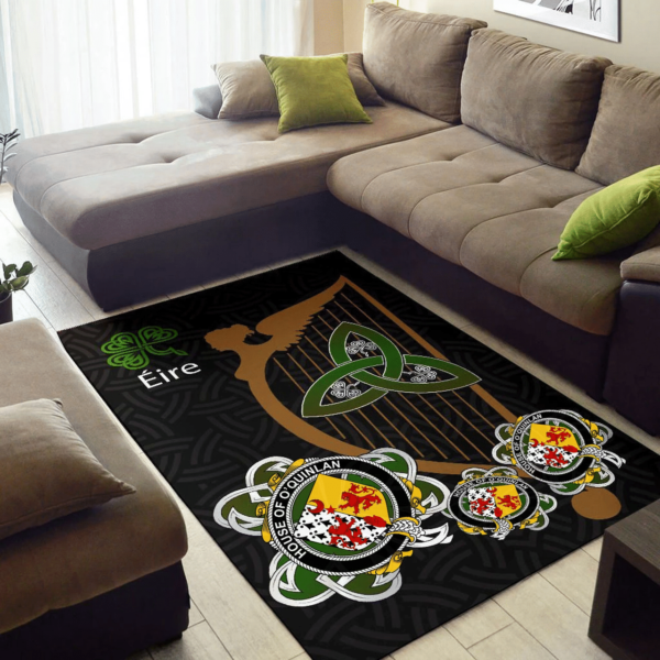 Ireland Area Rug - House of O'QUINLAN Family Crest Area Rug - Harp And Shamrock