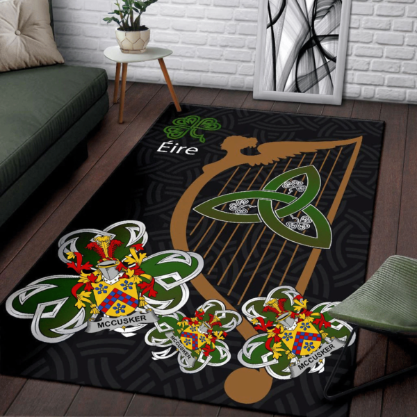 Ireland Area Rug - McCusker or Cosker Family Crest Area Rug - Harp And Shamrock - Image 3