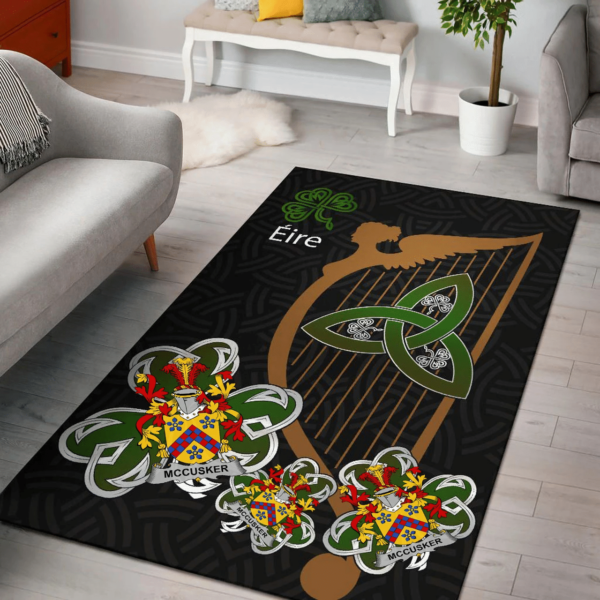 Ireland Area Rug - McCusker or Cosker Family Crest Area Rug - Harp And Shamrock - Image 2