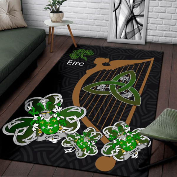 Ireland Area Rug - Curtin or McCurtin Family Crest Area Rug - Harp And Shamrock - Image 3