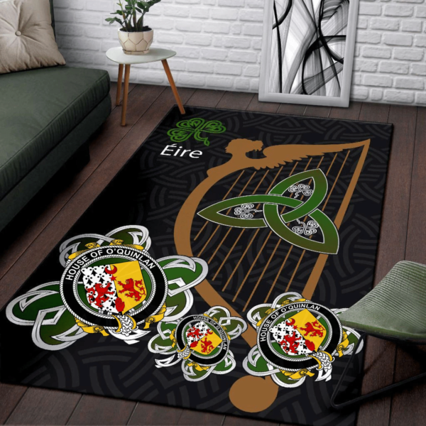 Ireland Area Rug - House of O'QUINLAN Family Crest Area Rug - Harp And Shamrock - Image 3