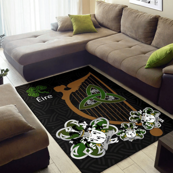 Ireland Area Rug - Gibbs Family Crest Area Rug - Harp And Shamrock