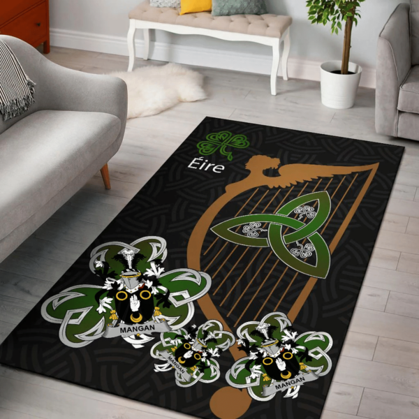 Ireland Area Rug - Mangan or O'Mangan Family Crest Area Rug - Harp And Shamrock - Image 2