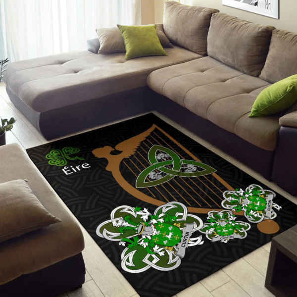 Ireland Area Rug - Curtin or McCurtin Family Crest Area Rug - Harp And Shamrock