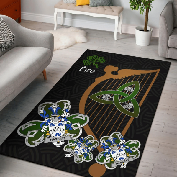 Ireland Area Rug - Hassett or Hasset Family Crest Area Rug - Harp And Shamrock - Image 2