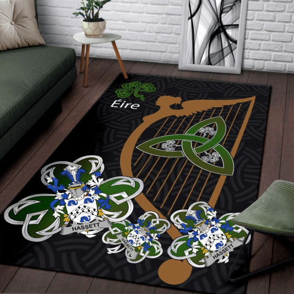 Ireland Area Rug - Hassett or Hasset Family Crest Area Rug - Harp And Shamrock - Image 3