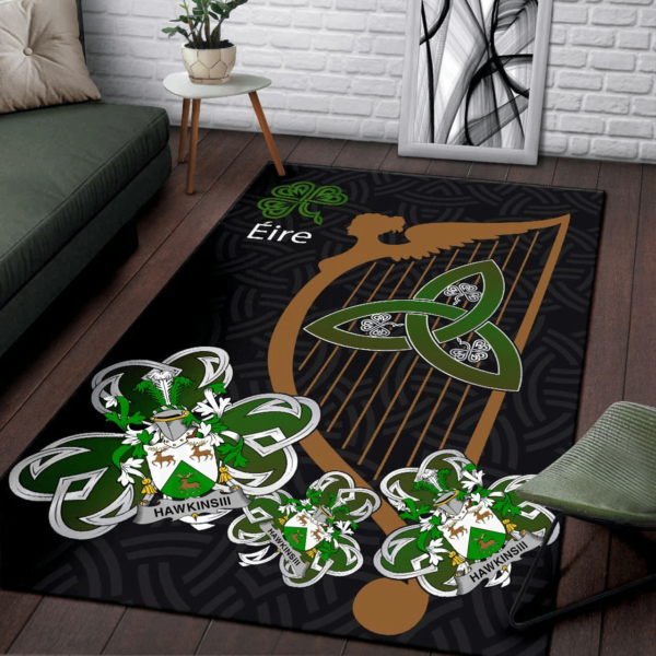 Ireland Area Rug - HawkinsIII Family Crest Area Rug - Harp And Shamrock - Image 3