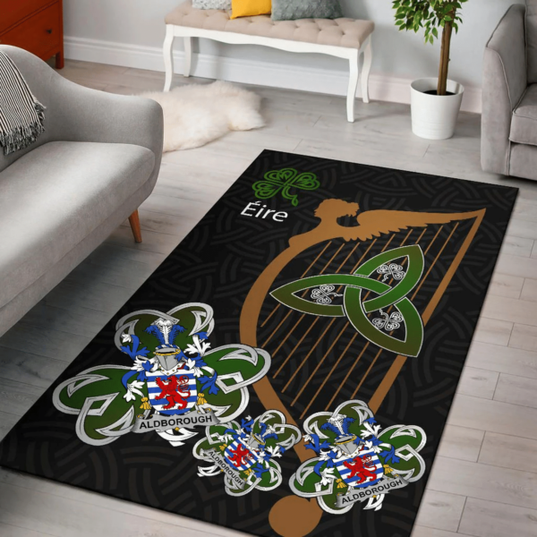 Ireland Area Rug - Aldborough Family Crest Area Rug - Harp And Shamrock - Image 2