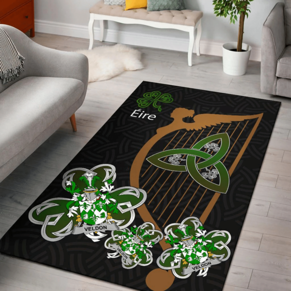 Ireland Area Rug - Veldon Family Crest Area Rug - Harp And Shamrock - Image 2